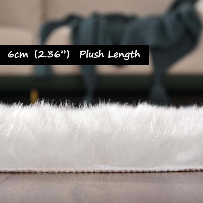 Goolela White Faux Fur Runner Rug 2x6 Faux Sheepskin Rug - Image 3