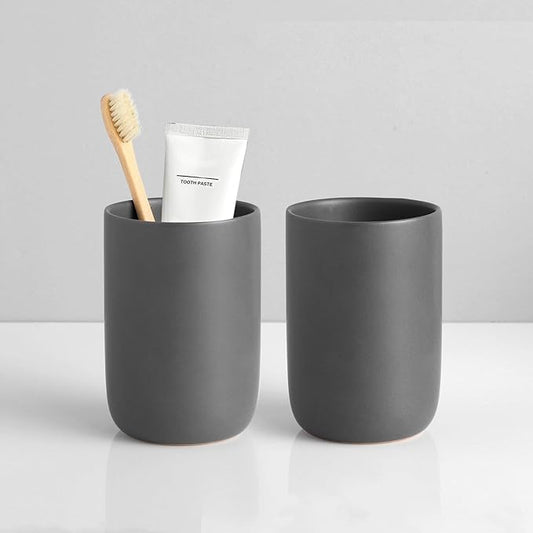 Matte Grey Toothbrush Holders - Ceramic Toothpaste Holders Set, Reusable Toothbrush Cup, Bathroom Counter Organizer