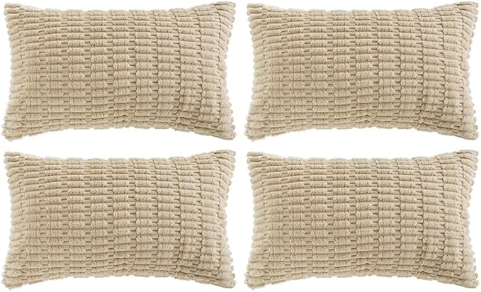 Fancy Homi 4 Packs Tan Decorative Throw Pillow Covers 12x20 Inch by Fancy+Homi