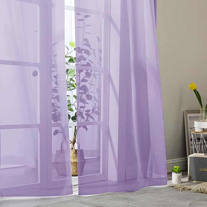 Lavender Sheer Curtains for Bedroom Living Room 45 Inch Length 2 Panels - Image 8