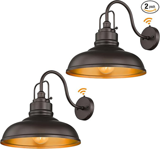 zeyu 2 Pack Outdoor Barn Light Fixtures, Farmhouse Gooseneck Wall Lights for Front Porch, 18" Dusk to Dawn Sensor Wall Sconces in Oil Rubbed Bronze Finish, 016-1BL-PC-2 ORB