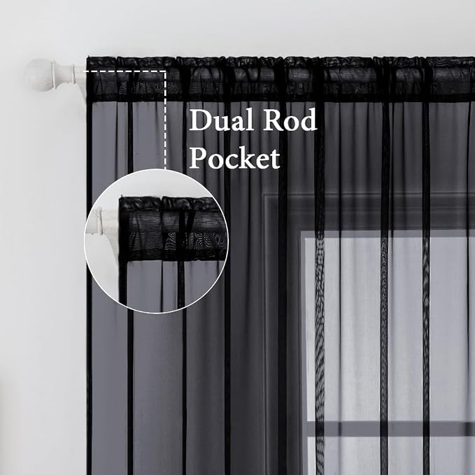 MIULEE 2 Panels Sheer Curtains for Living Room 54 X 72 Inches Black | Window - Image 2