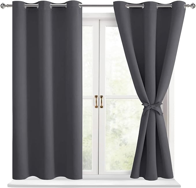 Short Blackout Curtains for Bedroom Dark Grey 42 x 45 Inch 2 Panels | Thermal by Hiasan