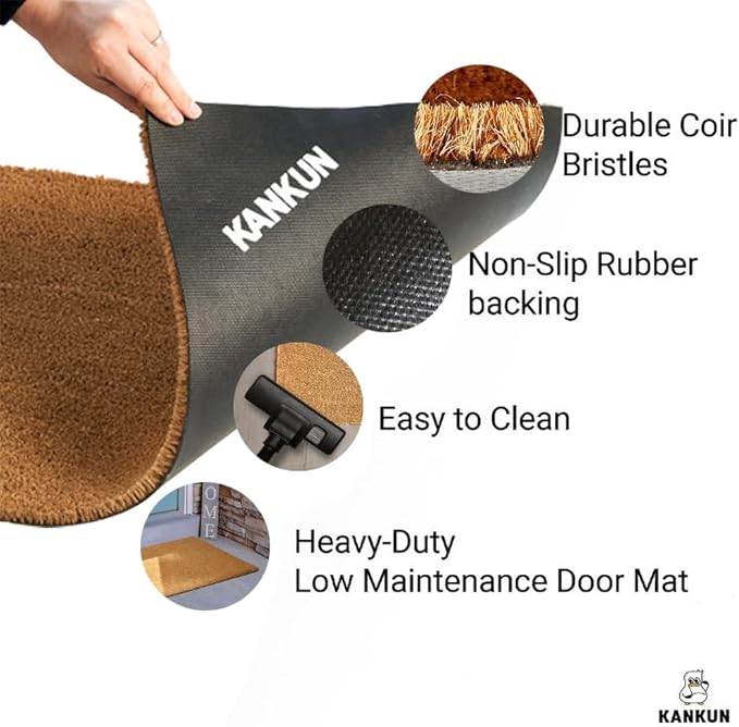 KANKUN Coco Coir Door Mat with Heavy Duty Backing, Welcome Doormat (17" x 30"), Doormat Entrance (Welcome2-2Pack)