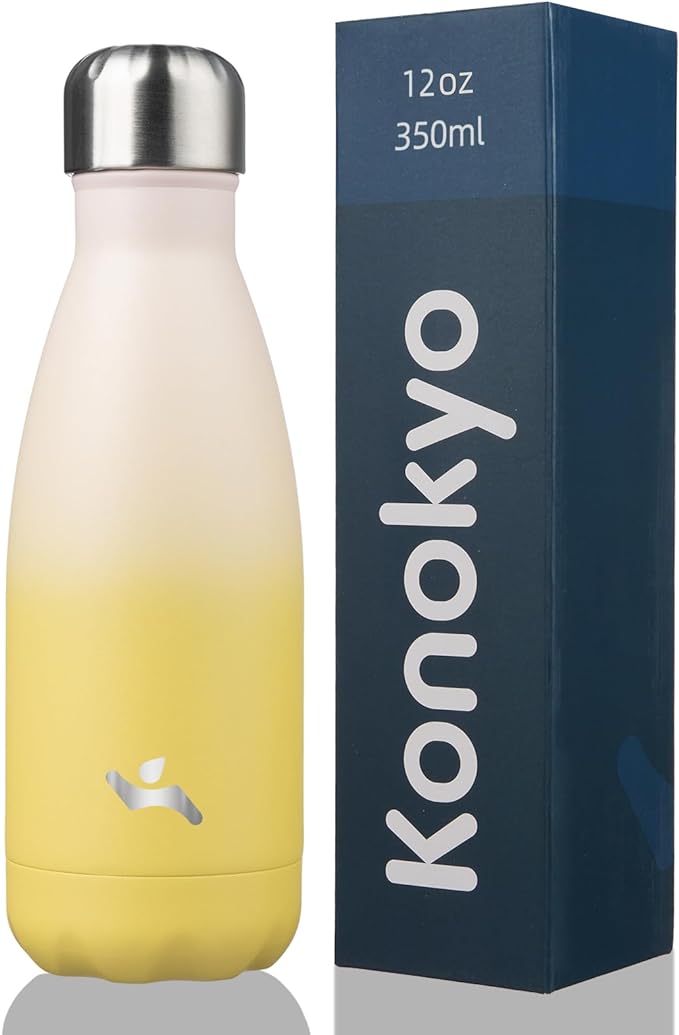 Insulated Water Bottles,12 oz Double Wall Stainless Steel Vacumm Metal Flask for Sports Travel,Lemon