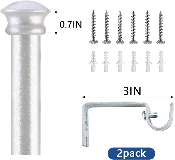 Small Curtain Rods for Windows 30" and 45" 5/8 Inch Standard Decorative Silver - Image 4