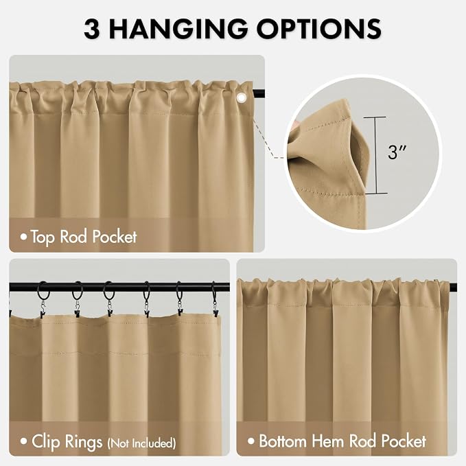 MIULEE 4 Panels Set Dark Beige Blackout Curtains 63 Inch Length Bedroom | - Image 6