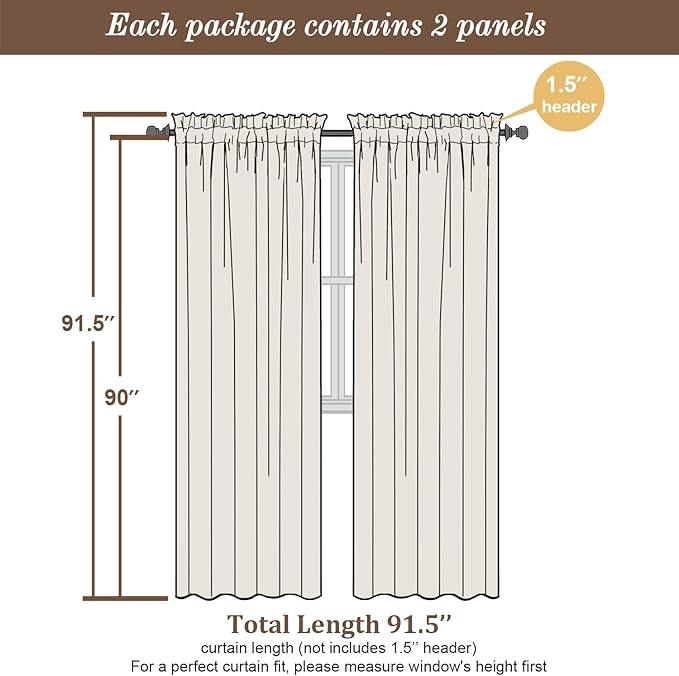 Chyhomenyc Ivory Sheer Curtains 90 Inches Long 2 Panels, Light Filtering Ivory - Image 2