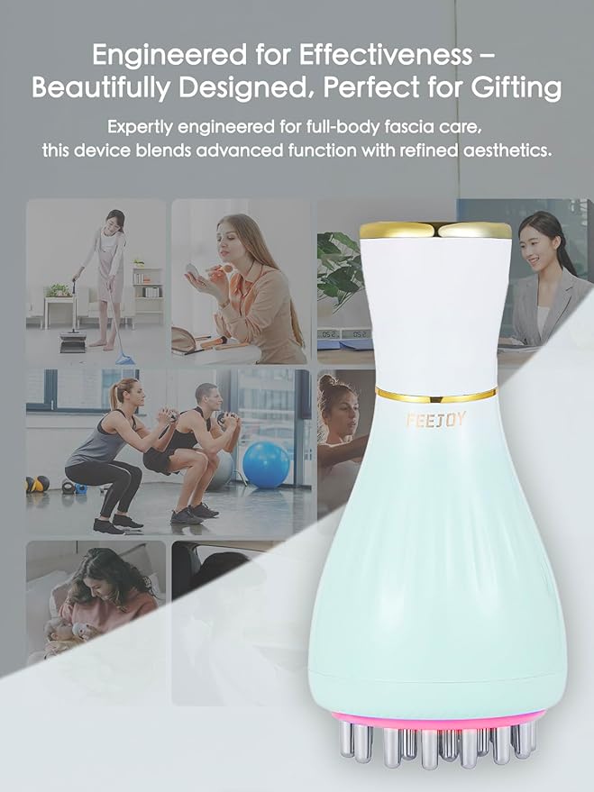 Lymphatic Drainage Massager & Massage Tool with Cellulite Oil, Body Sculpting Machine & Fascia Blaster for Cellulite with Microcurrent, Light, Heat & Vibration, for Legs, Arms & Belly