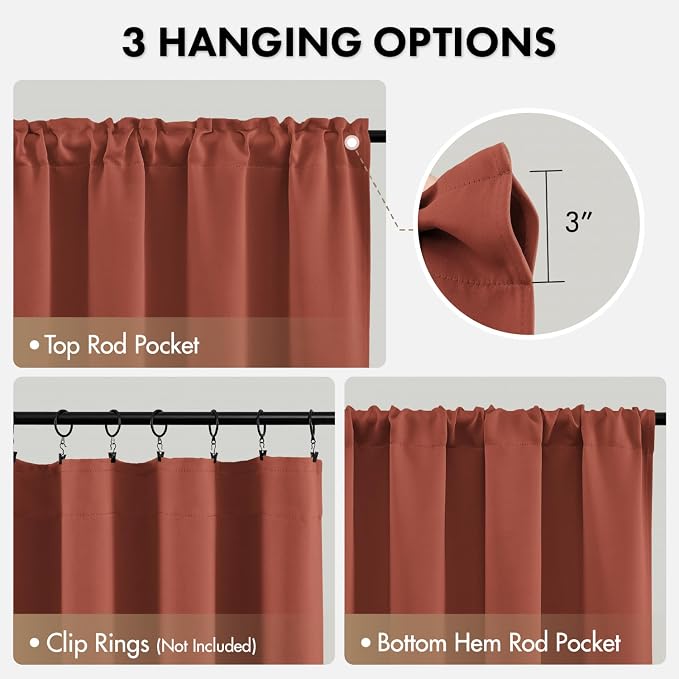 MIULEE 84 Inch Length Terracotta Blackout Bedroom Curtains Set of 4 | Thermal - Image 6