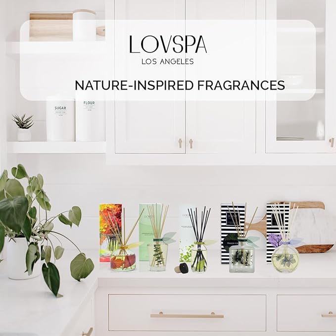 LOVSPA Reed Diffuser Set, Baltic Amber Scented Oil Diffuser with Sticks, Home Fragrance Accessories for Bathroom Shelf Decor, Aroma Diffusers for Home or Office Fall Decor, USA Made