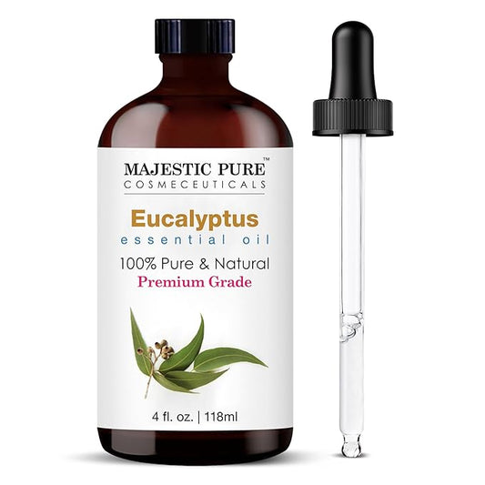 Majestic Pure Eucalyptus Essential Oil with Glass Dropper - Huge 4 Fl Oz - 100% Pure and Natural Eucalyptus Oil - Premium Grade Essential Oils for Diffuser, Aromatherapy, Soap and Candle Making