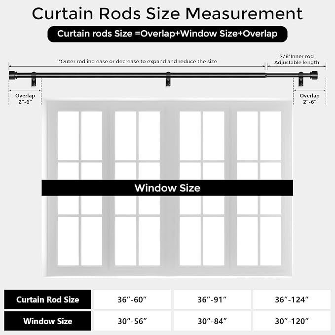 2 Pack Curtain Rods for Windows 48 to 84 Inch, Decorative Adjustable Heavy Duty - Image 7