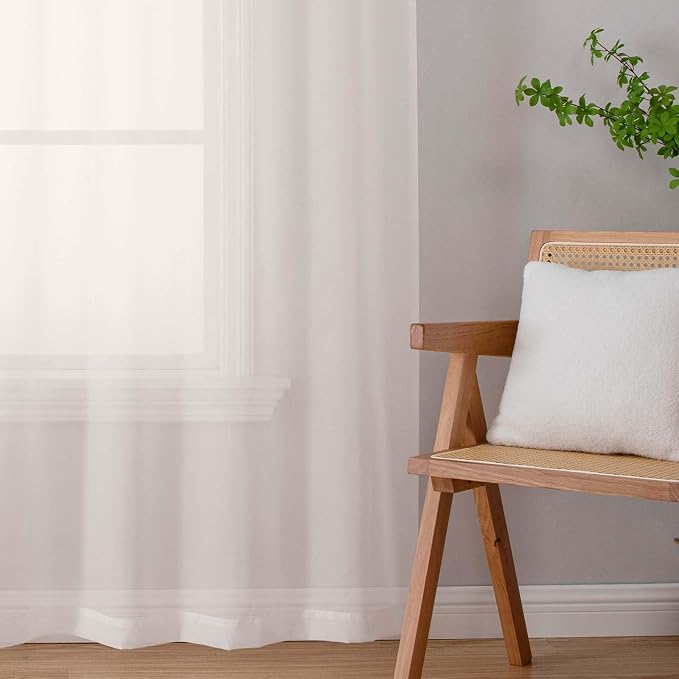 Ivory Sheer Curtain for Bedroom Living Room 72 Inches Long 2 Panels Set - Image 9