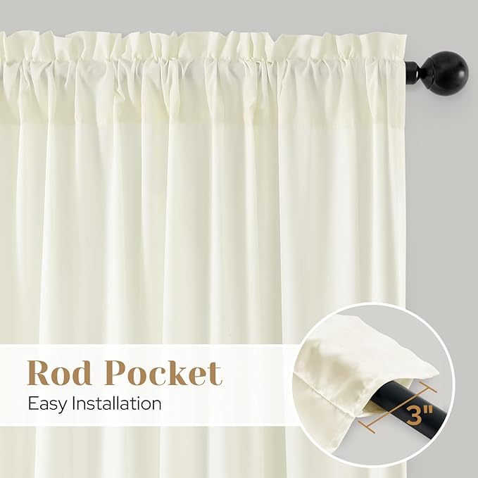 HOMEIDEAS Non-See-Through Cream Yellow Privacy Sheer Curtains, 52 X 96 Inches - Image 5