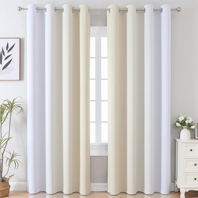 Beige and Greyish White Ombre Blackout Curtains Living Room 102 Inches Long | - Image 2