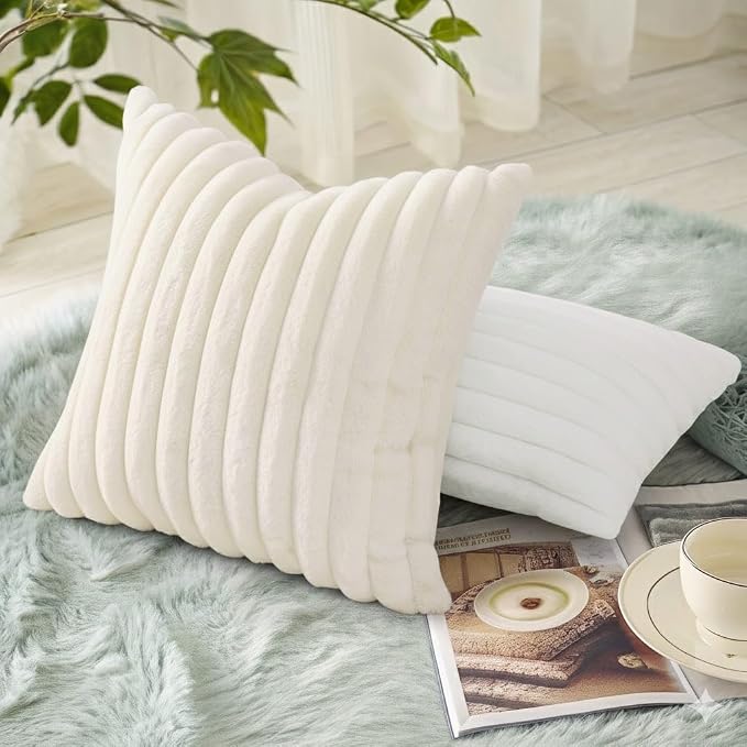 decorUhome Summer Cozy Faux Fur Throw Pillow Covers 18x18 Set of 2 Decorative - Image 6