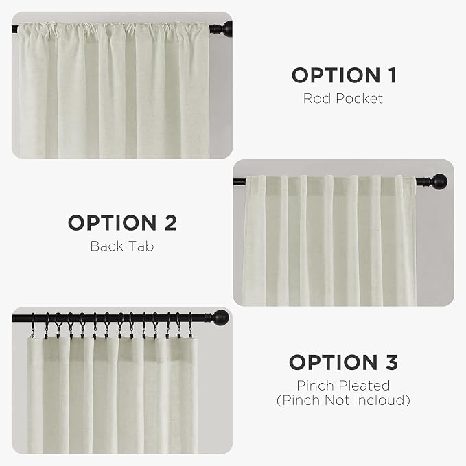 Joydeco Linen Curtains 96 Inch Length 2 Panel Sets, Light Filtering Curtains - Image 4