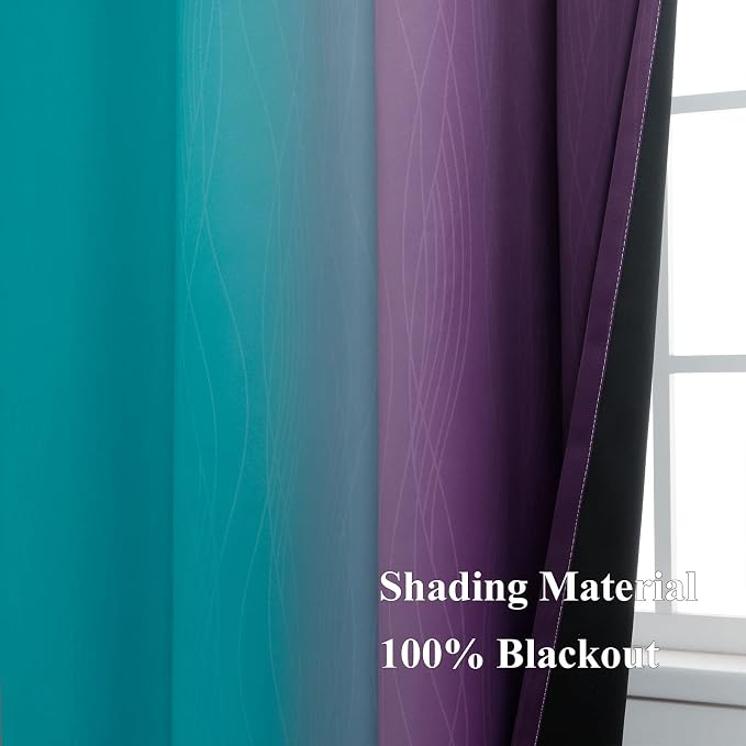 Estelar Textiler Teal and Purple Ombre Blackout Curtains 96 Inches Long 2 Panels - Image 5