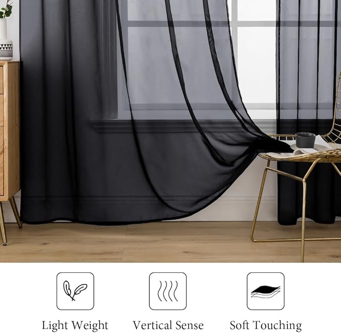MIULEE 2 Panels Sheer Curtains for Living Room 54 X 96 Inches Black | Window - Image 4