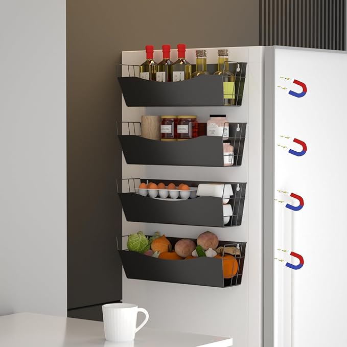 Magnetic Kitchen Organizer for Refrigerator Spice Rack Organizer Metal Magnet Shelf For Waching Machine Strong Magnetic Fridge Shelf for Microwave Kitchen Pantry Organizer No Drilling Installation