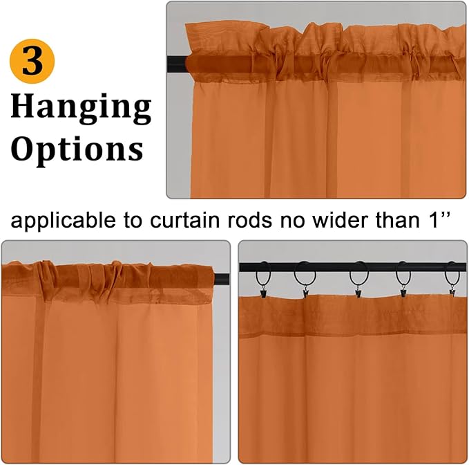 Gwine Burnt Orange Valances for Windows, Small Light Filtering Rod Pocket Cafe - Image 4