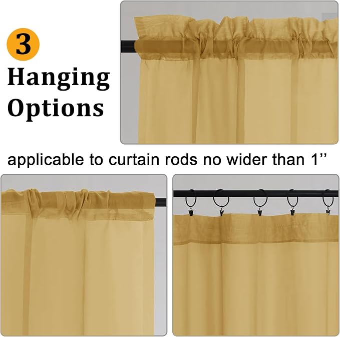 Gwine Gold Sheer Curtains 72 Inches Long 2 Panels Set - Image 4