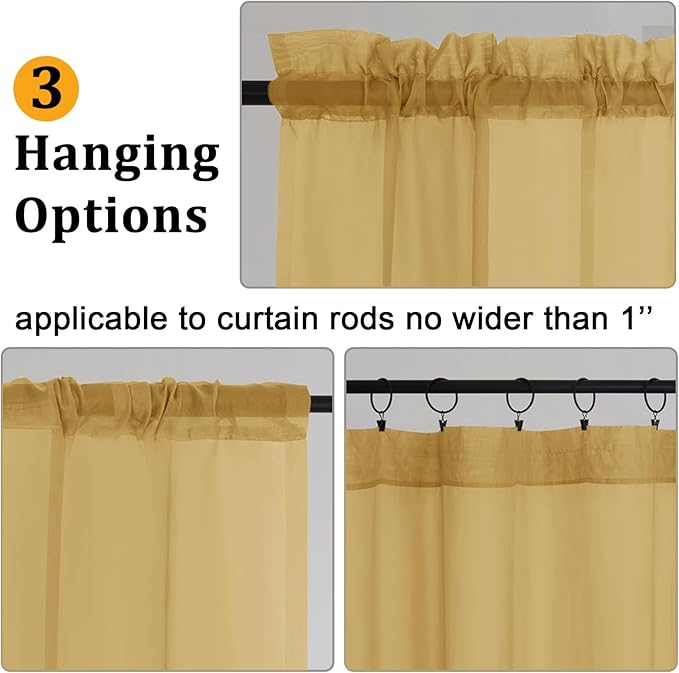 Gwine Gold Sheer Curtains 96 Inches Long 2 Panels, Elegant Window Treatments - Image 4