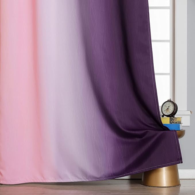 Pink and Purple Curtains 54 Inch Length 2 panels, Full Light Blocking Ombre - Image 6