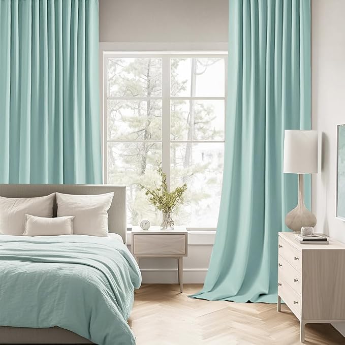 MIULEE Aqua Back Tab Blackout Curtains 52x84 Inch Length 2 Panels Set | Rod - Image 2