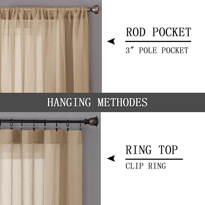 Tollpiz Sheer Curtains Bedroom Linen Textured Curtain Sheers Light Filtering - Image 4