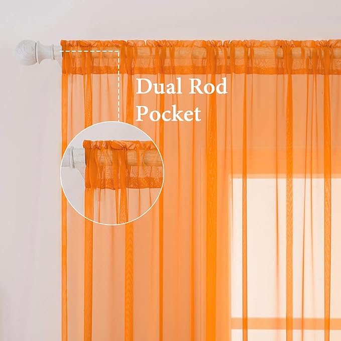 MIULEE Orange Fall Sheer Curtains 54 X 72 Inches, 2 Panels | Solid Color - Image 2