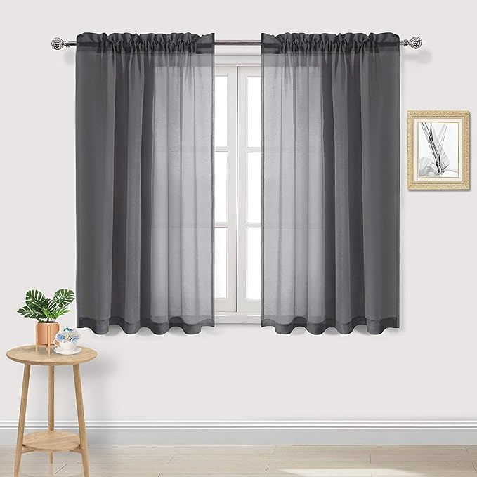 DWCN Dark Grey Sheer Curtains Semi Transparent Voile Rod Pocket Curtains by DWCN