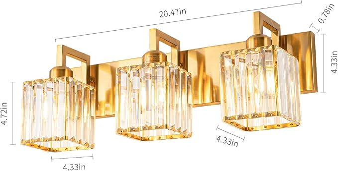 Modern Bathroom Vanity Light 3-Lights Gold Crystal Wall Lamp Bathroom Modern Crystal Vanity Lighting