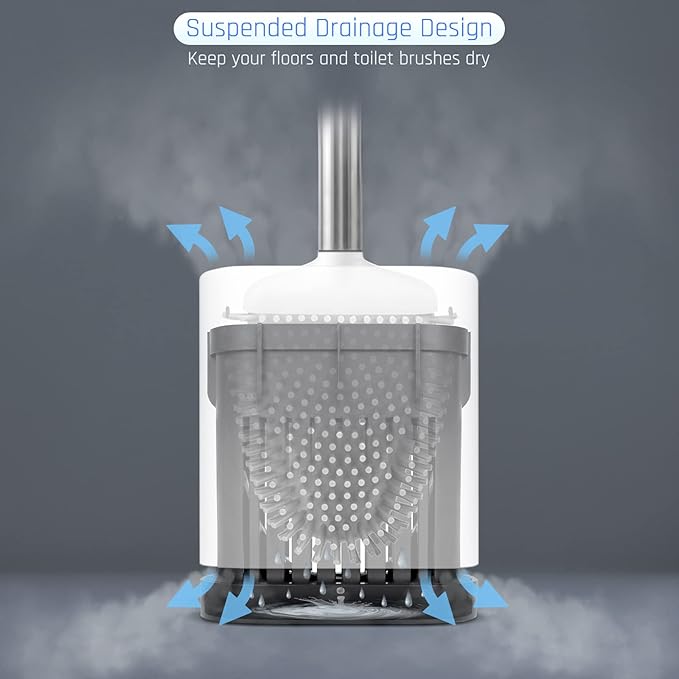 Sellemer Toilet Brush and Holder Set for Bathroom, Flexible Toilet Bowl Brush Head with Silicone Bristles, Compact Size for Storage and Organization, Ventilation Slots Base (4 Pack, Multicolor)