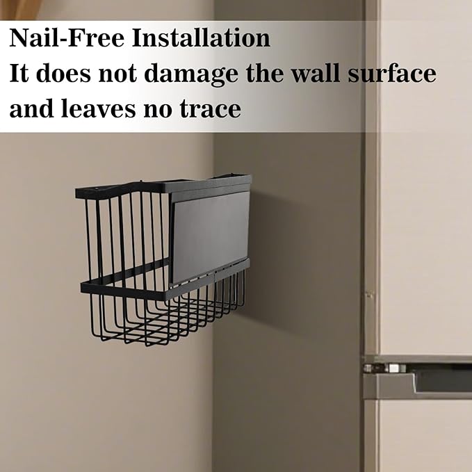 Magnetic Storage Basket, Black Magnetic Towel Basket with Strong Magnet for Kitchen Laundry Room Office School Organization and Home Dryer Ball Storage, 11.02"x3.15"x5.91"