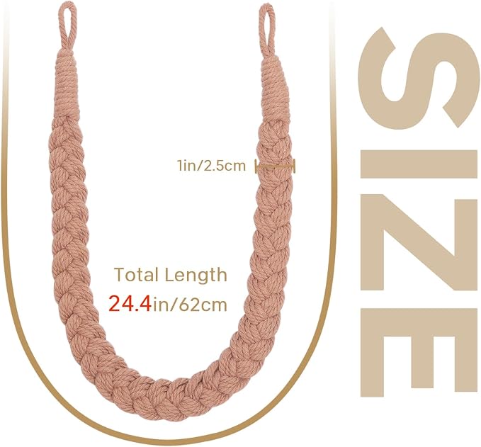 NICEEC 2 Pack Natural Cotton Rope Curtain Tiebacks Elegant Boho Style - Image 3
