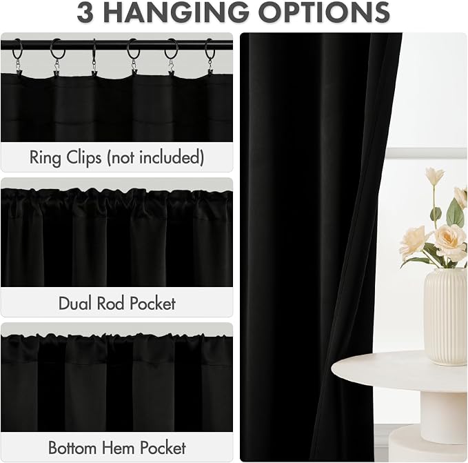 MIULEE Black Blackout Curtains 4 Panels Set 72 Inch Length Bedroom | Thermal - Image 3