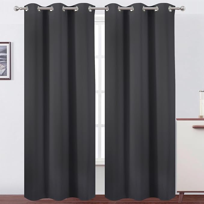 Dark Grey Thermal Blackout Curtains/42 x 84 Inch/Set of 2 Panels Room Darkening by Lemomo