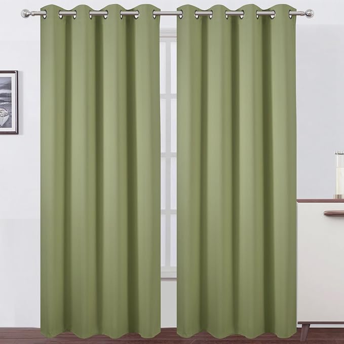Blackout Curtains 52 x 90 inches Long Sage Green Curtains Set of 2 Panels by Lemomo