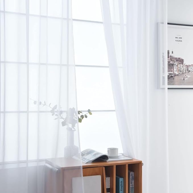 SpaceDresser Sheer White Curtains 4 Panels Rod Pocket Semi-Sheer Curtain 63 - Image 4
