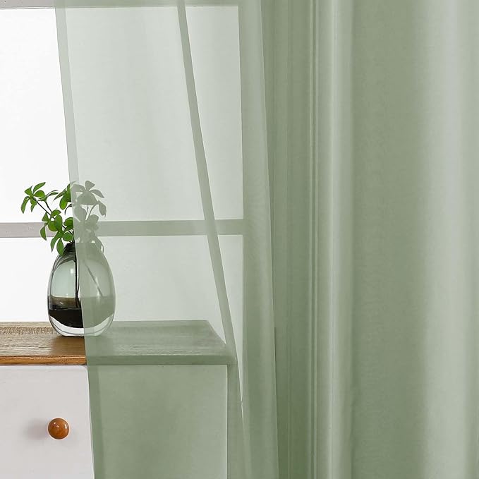 Sage Green Valances for Windows 14 inch Length 2 Panels, Small Voile Sheer - Image 4