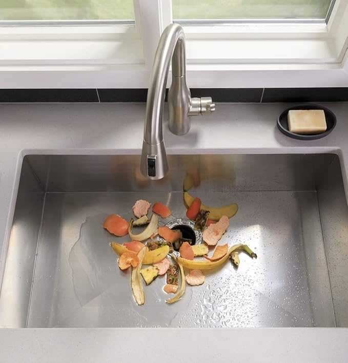 GE Disposall Batch Feed 3/4 Horsepower Motor Garbage Disposer, Good for Grinding: Vegetable Peels & Small Bones, Easy Install Kit, Non-Corded, Recommended for 2-4 Person Homes, GFB760N