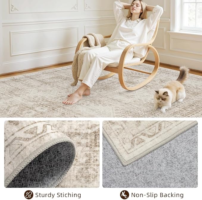 2'6''x8' Hallway Washable Runner Rug: Neutral Kitchen Carpet Brown | Vintage - Image 6