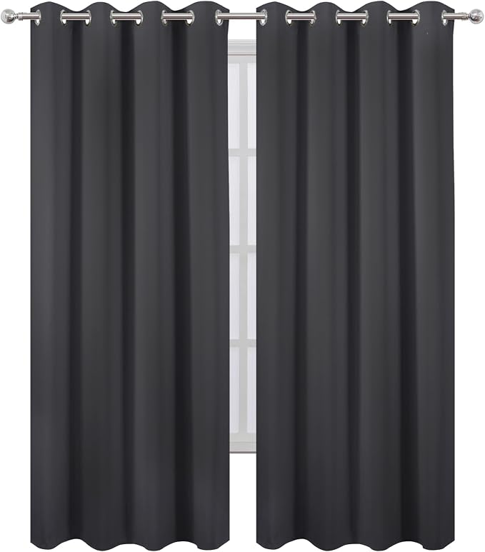 Blackout Curtains 66 x 95 inch/Dark Grey Curtains Set of 2 Panels/Thermal - Image 2