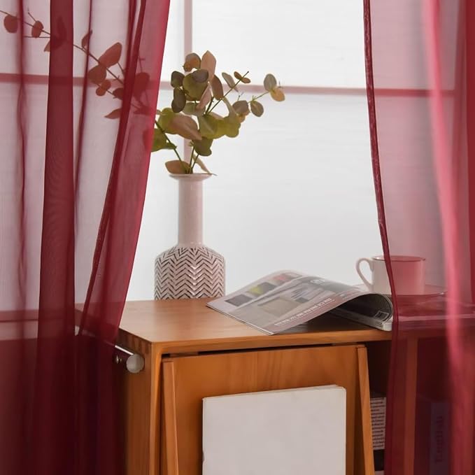 SpaceDresser Burgundy Sheer Curtains 4 Panels Rod Pocket Semi-Sheer Curtain 90 - Image 4