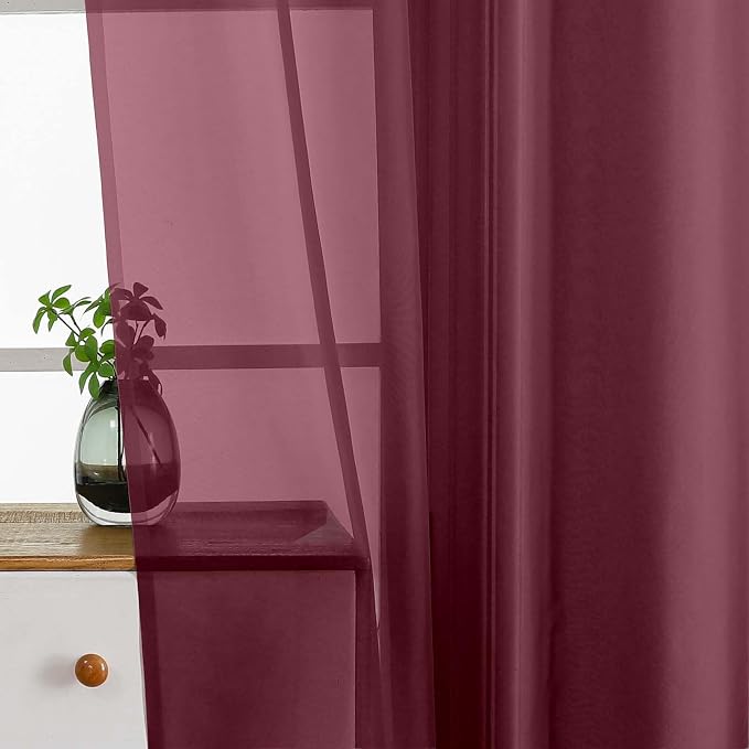 Burgundy Window Sheer Curtains 54 inch Length, Soft Airy Light Filtering Sheer - Image 5
