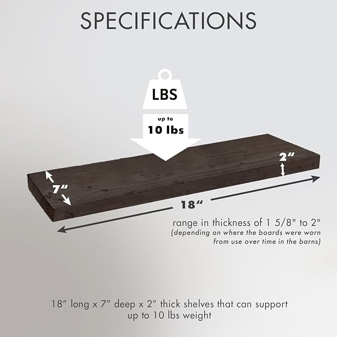 Urban Legacy Reclaimed Barnwood Planks | Floating Shelves for Wall w/Flush Mount Shelf Bracket Set Included | Set of 2 (Coffee Bean, 18"x 7"x 2")
