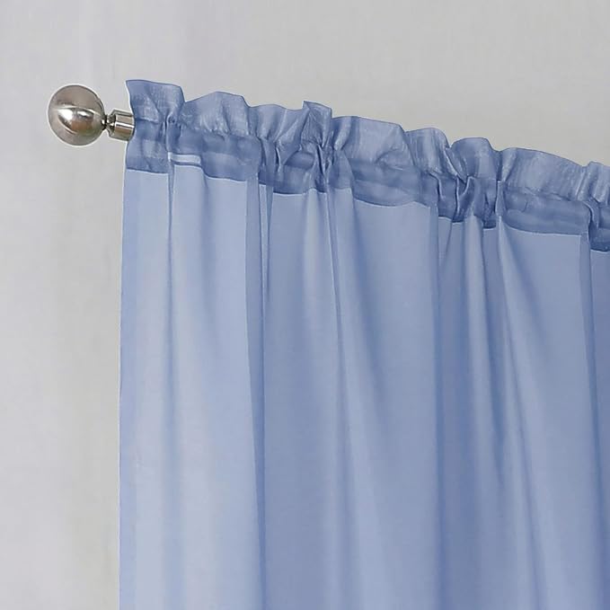 Simplebrand Denim Sheer Curtains 96 Inches Long, Light Filtering Rod Pocket - Image 6