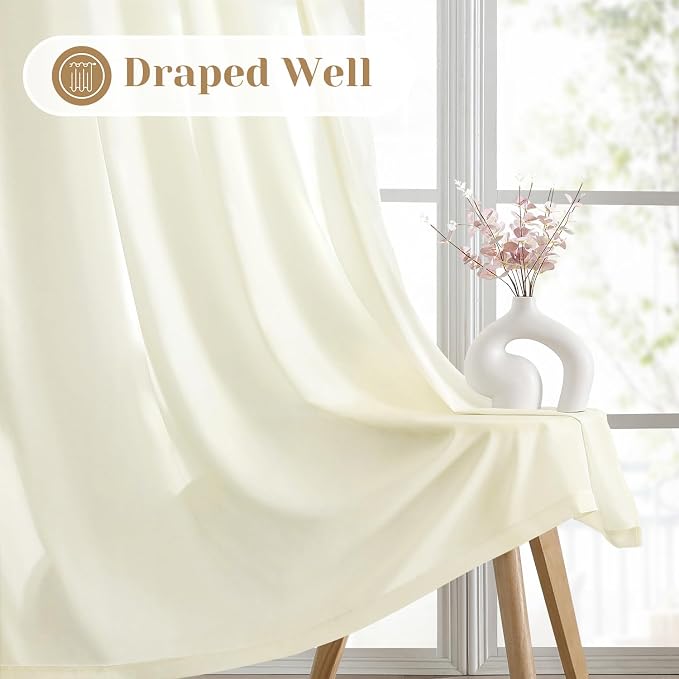 HOMEIDEAS Non-See-Through Cream Yellow Privacy Sheer Curtains, 52 X 96 Inches - Image 6